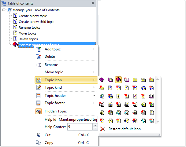 Right-click the topic to which you'd like to assign a new icon