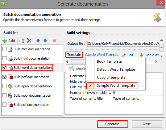 Choose documentation template