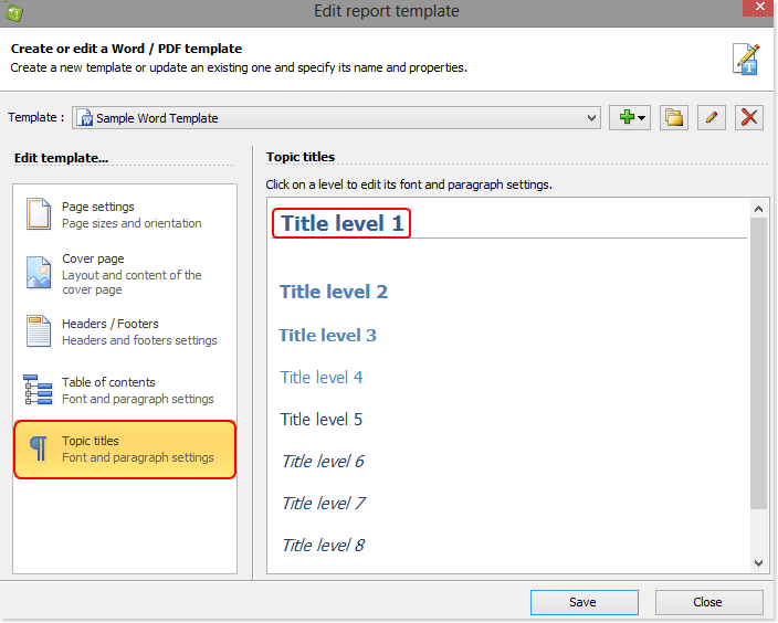 Modify title level settings