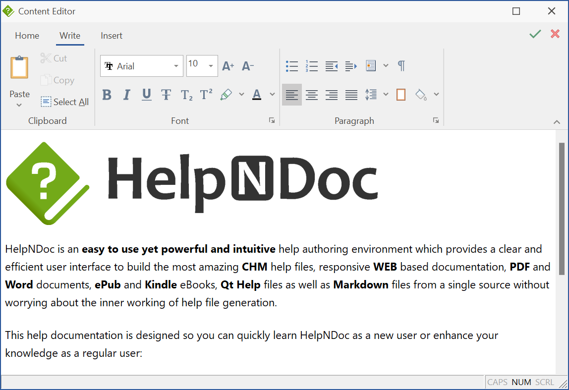 Editor de fragmentos de HelpNDoc