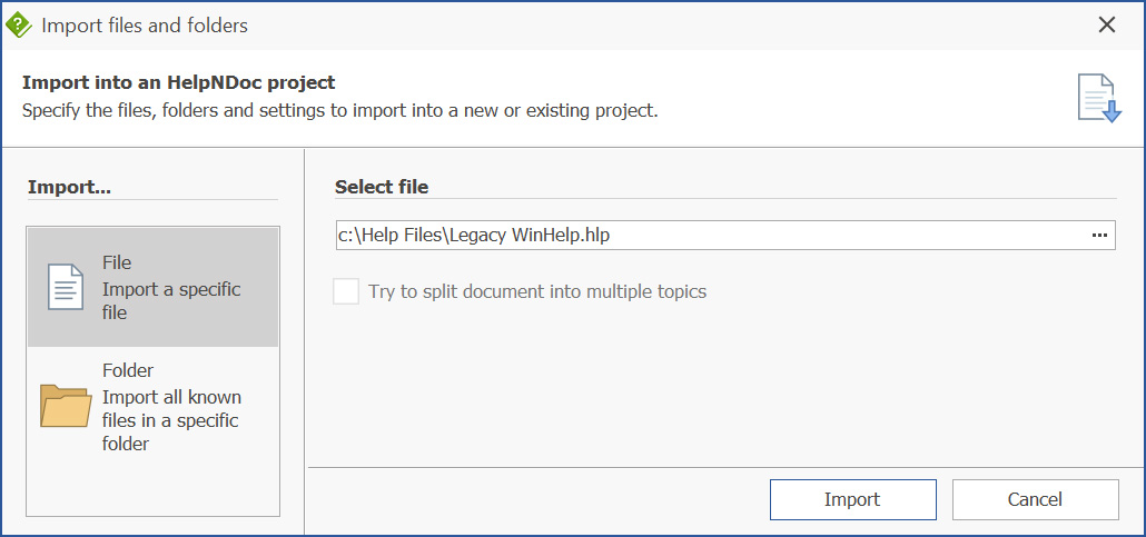 Importing Your WinHelp HLP File [importing]