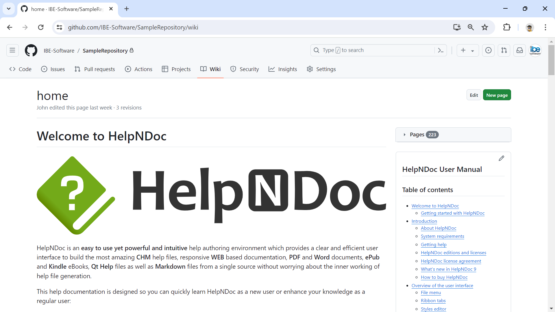 Pages du wiki GitHub [github]
