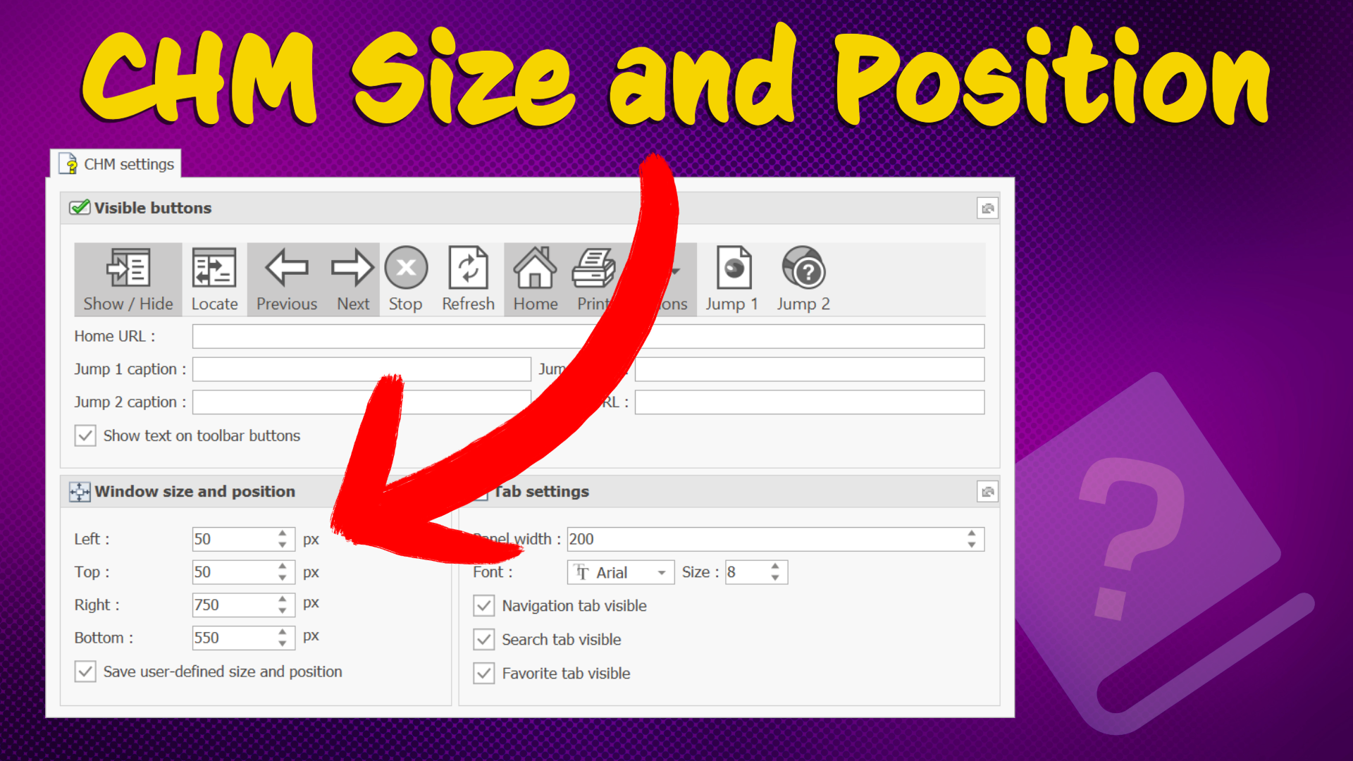 CHM help file size and position [chm] [featured]