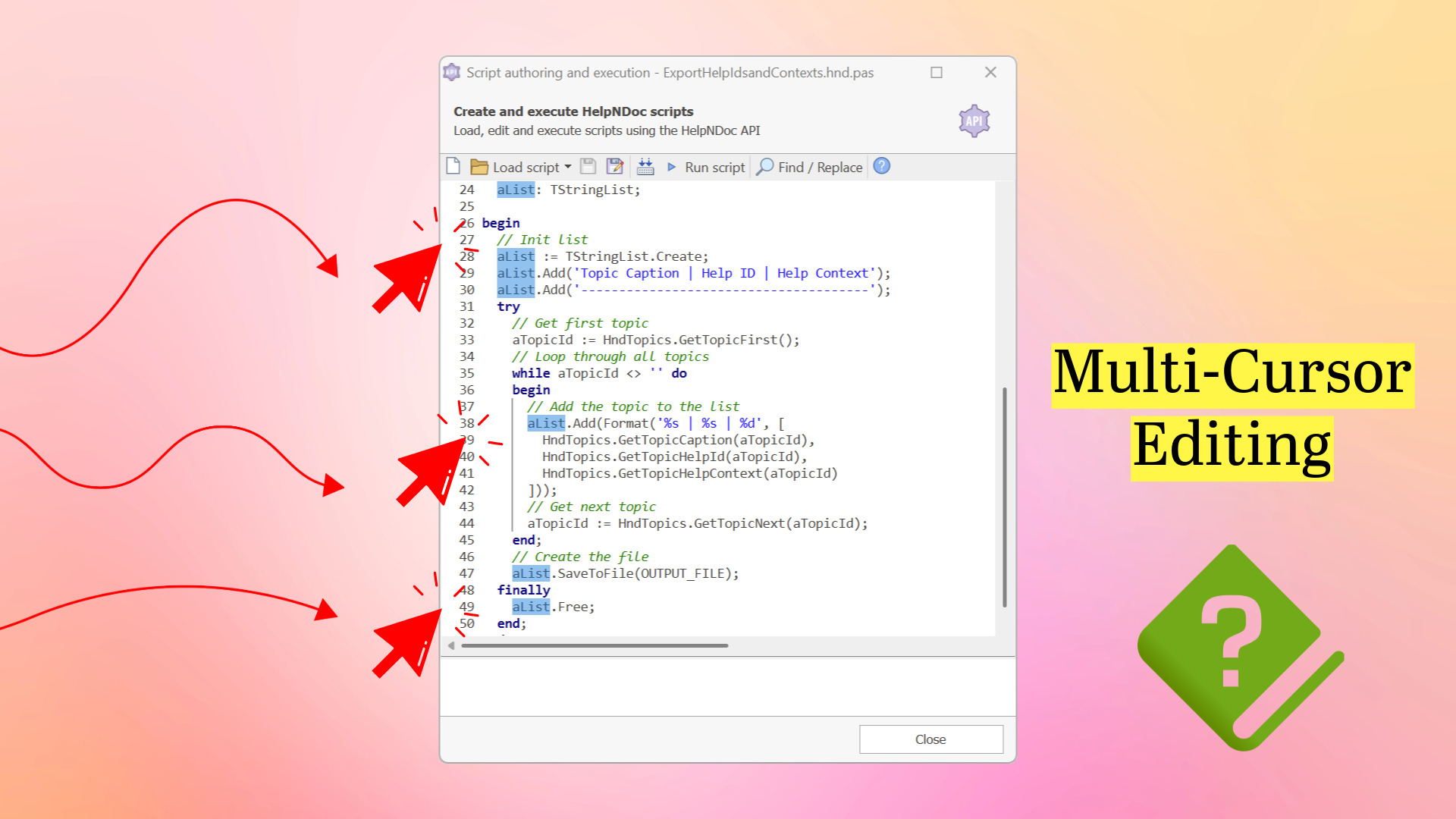 Éditeur de script multi-cursor [cursor]