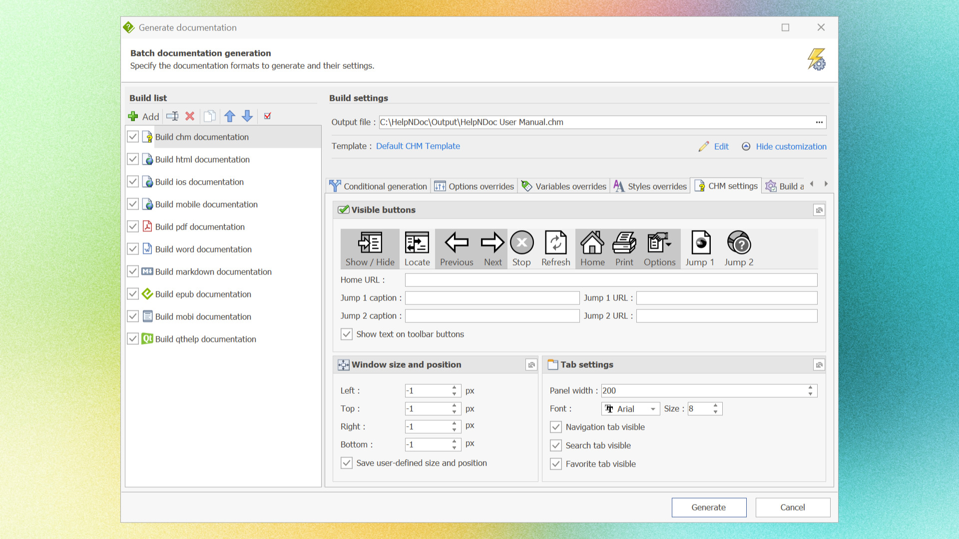 HelpNDoc's CHM generation dialog [dialog]