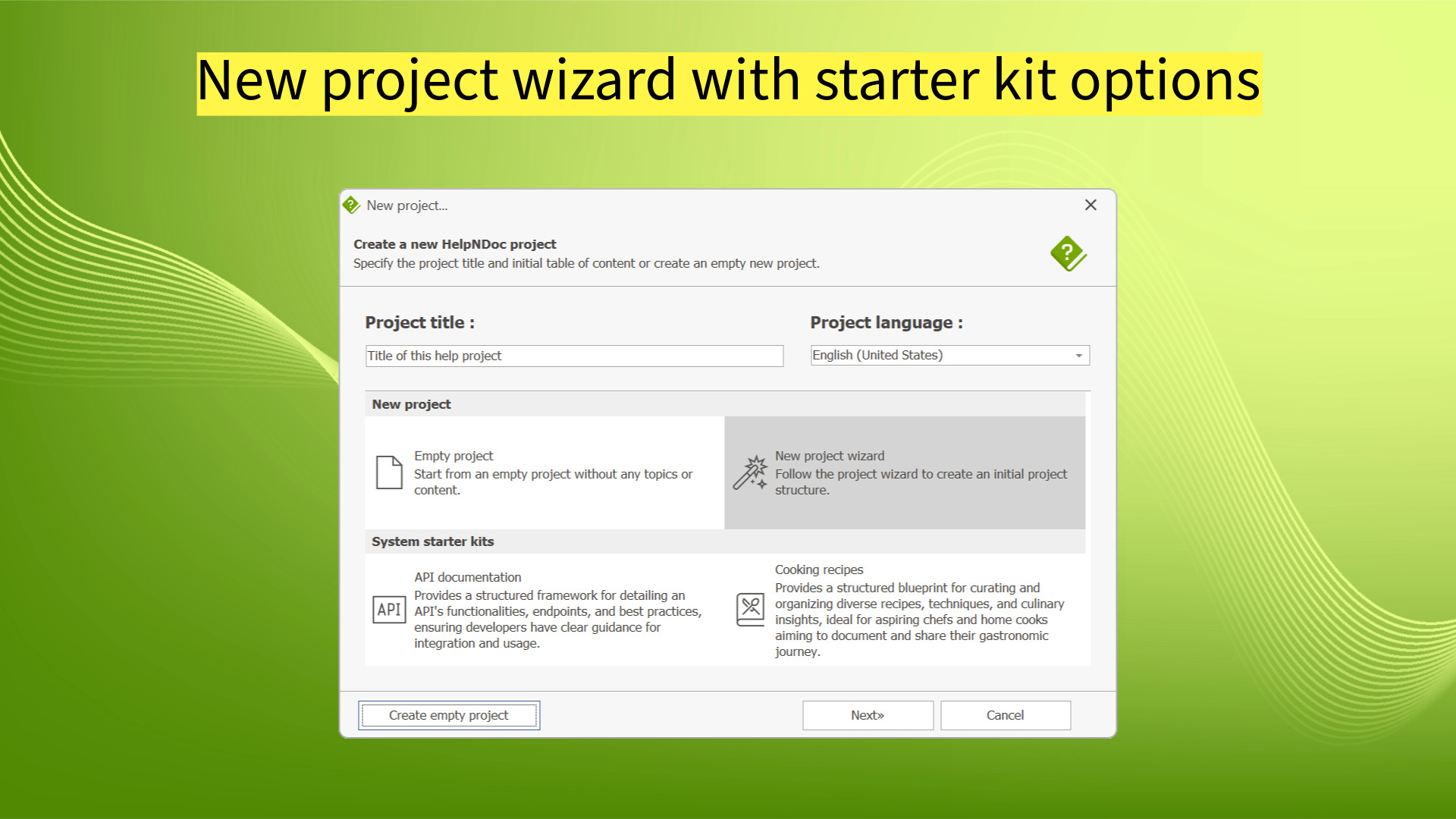 New project wizard with starter kit options [wizard]