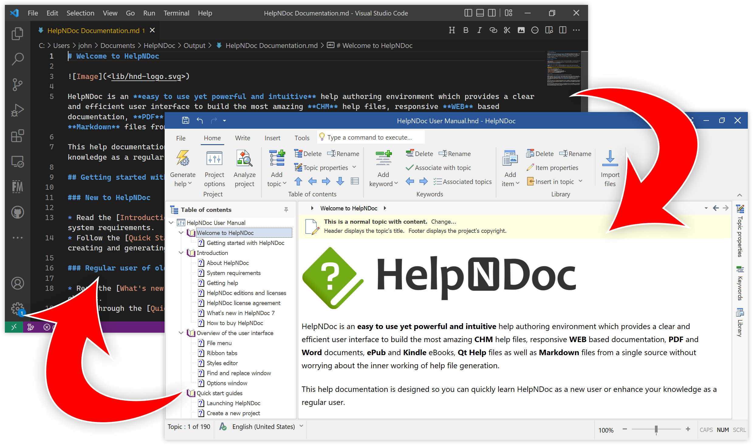 HelpNDoc peut importer et exporter des documents Markdown