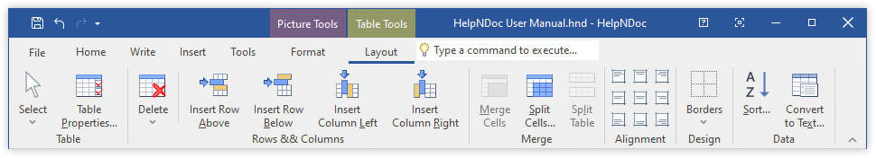 Table Ribbon Toolbar