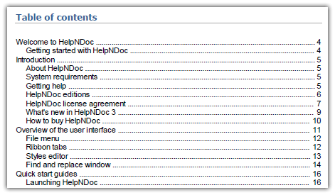 Añadir una tabla de contenido a documentos PDF y Word con HelpNDoc 3.2