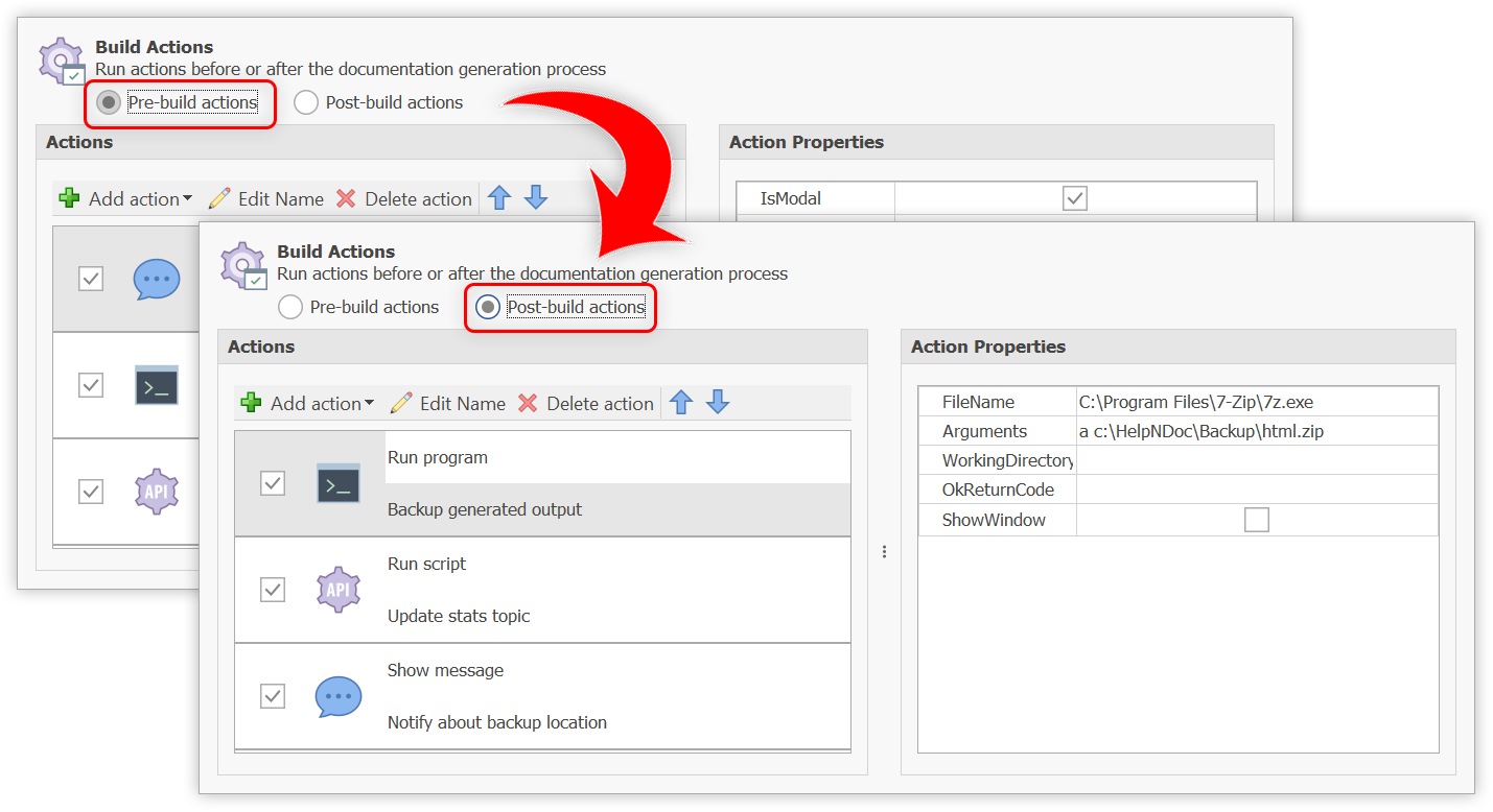 Pre- and Post-build actions