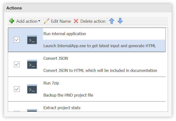 Build actions can run external programs