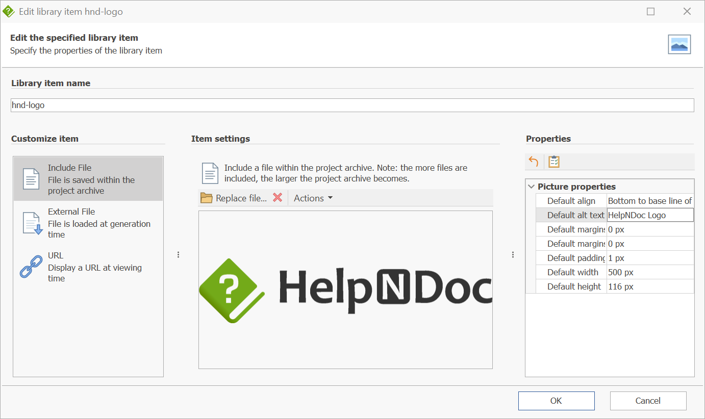 HelpNDoc's Library Editor