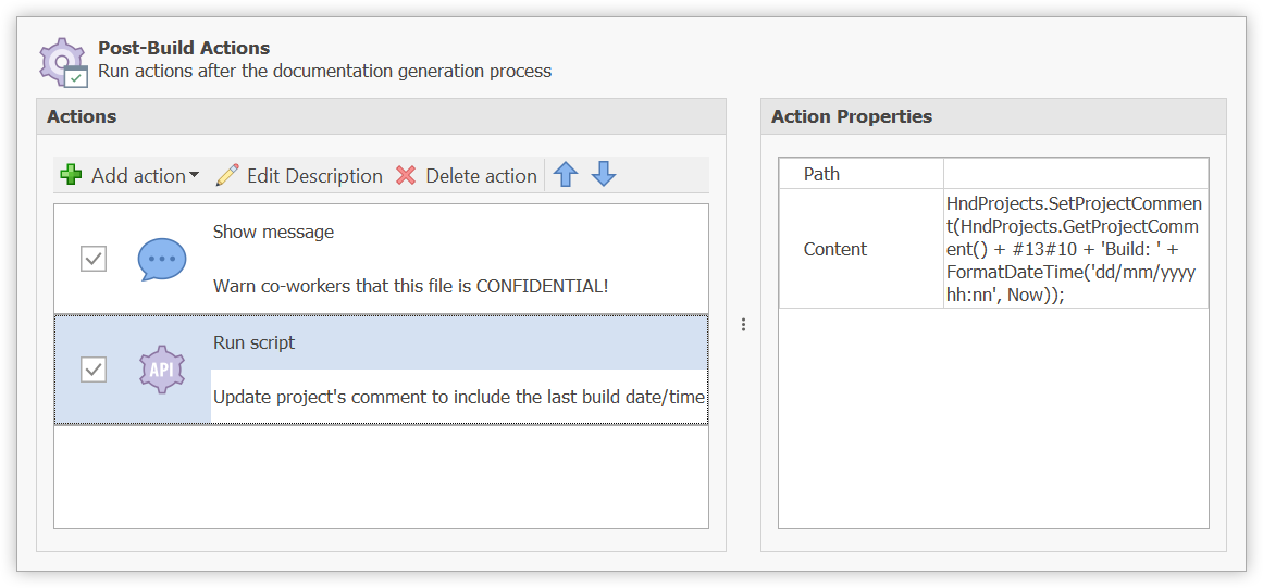 Run post-build actions when the documentation is generated and create topics from a template in HelpNDoc 8.1