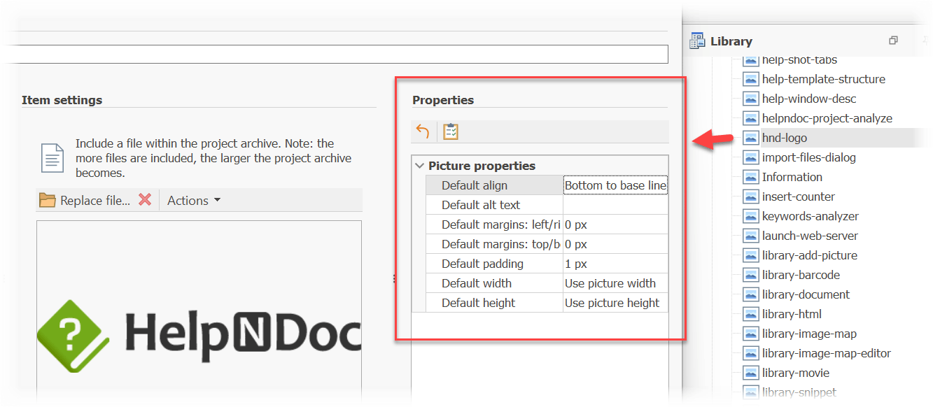 Define default picture properties