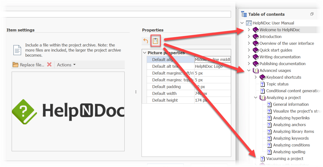 Cómo configurar y actualizar propiedades de imágenes en todos tus proyectos de documentación