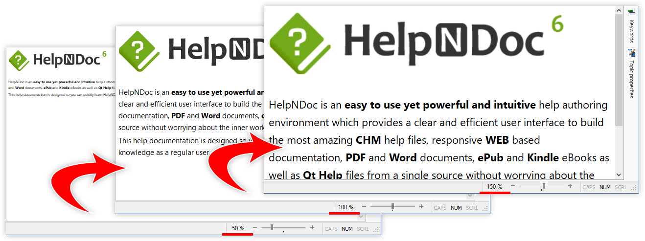 Zoom the topic editor, print and export analyzer reports to PDF and Excel with HelpNDoc 6.6