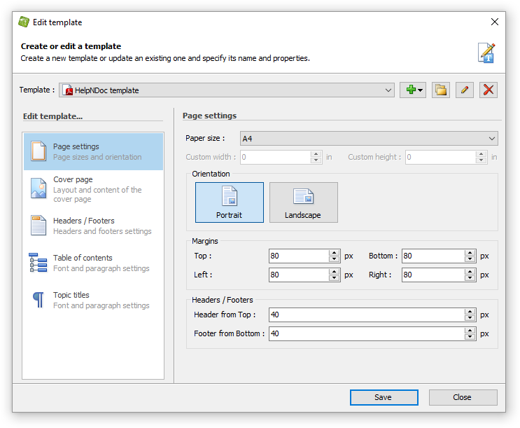 HelpNDoc's report template editor: customize DocX and PDF styles