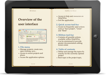 L’iPad affichant un livre électronique créé par HelpNDoc