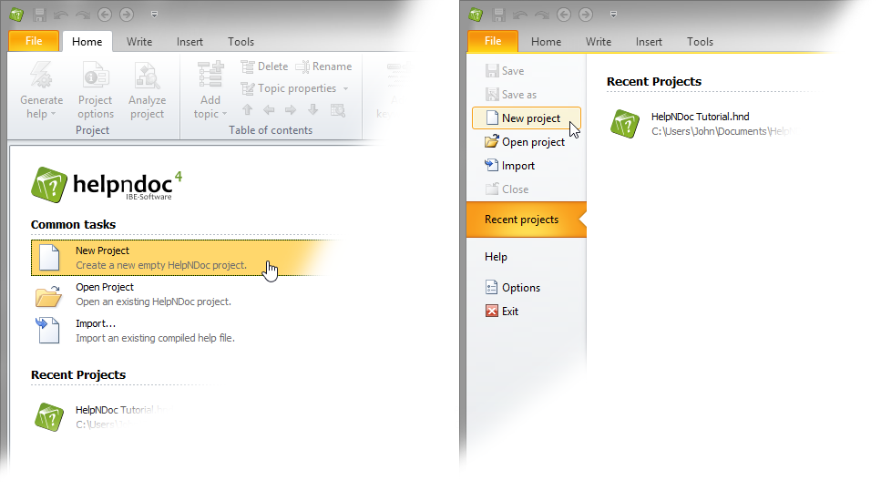 There are two ways to create a new project in HelpNDoc