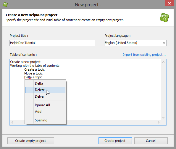 Crear una tabla de contenido inicial con corrector ortográfico automático