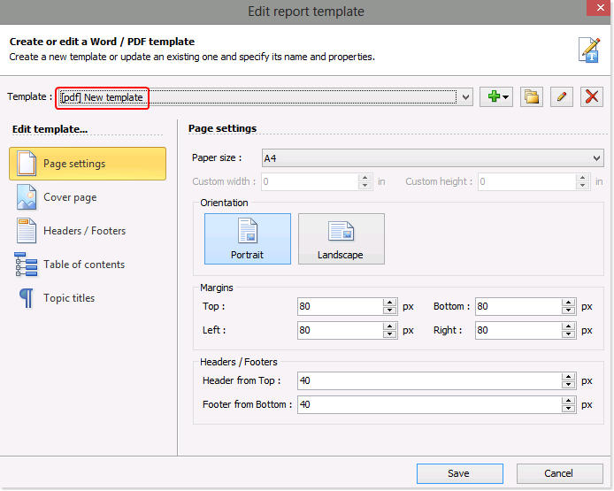 Edit the newly created template settings