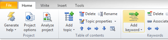 Add a keyword from the ribbon tab