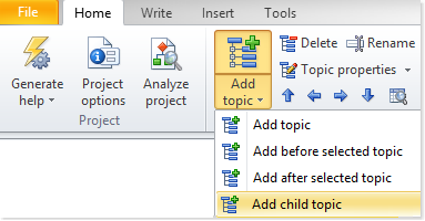 How to create a new child topic in HelpNDoc