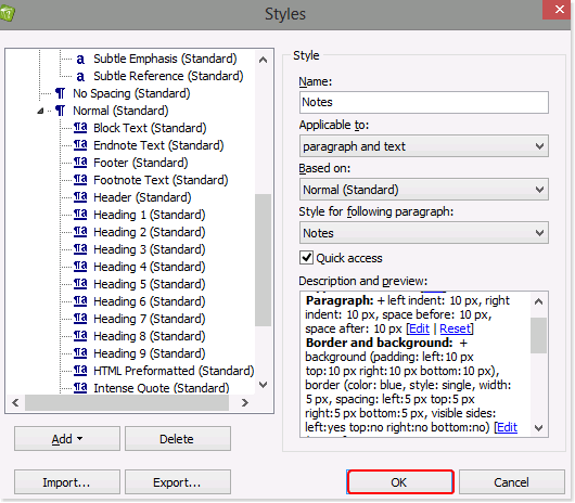 Save style settings