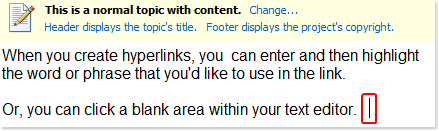 Place cursor to define hyperlinks