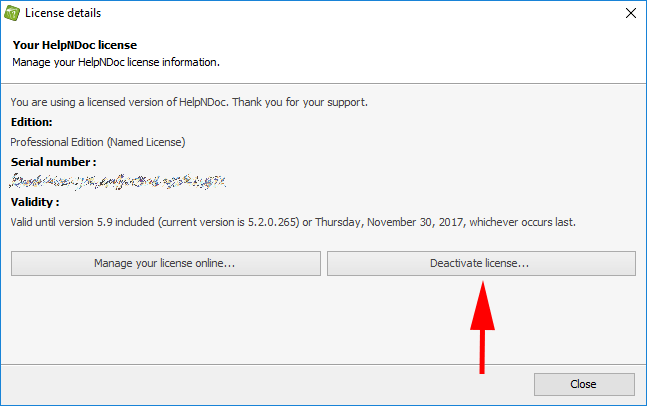 How to deactivate a named license of HelpNDoc