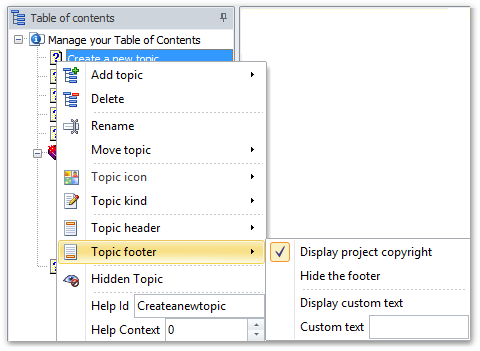 Right-click the topic for which you'd like to update the footer