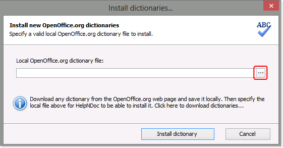 How to install a new dictionary in HelpNDoc