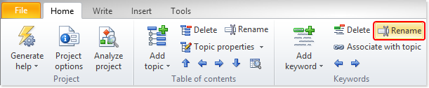 Rename a keyword using the ribbon button
