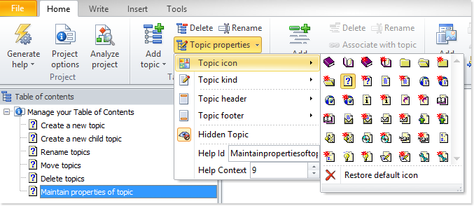 How to select a new icon for a topic in HelpNDoc
