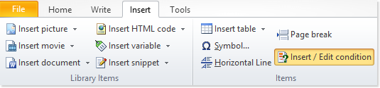 Access the conditional operation window from the ribbon