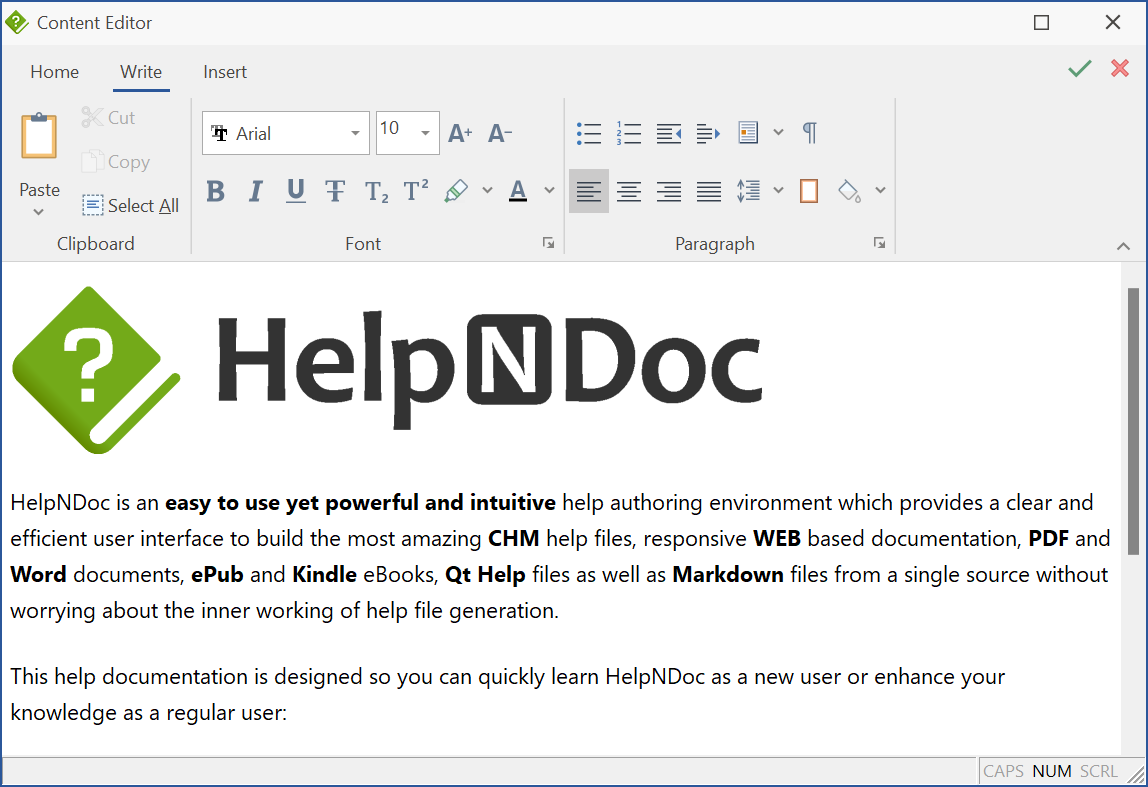 HelpNDoc's snippet editor
